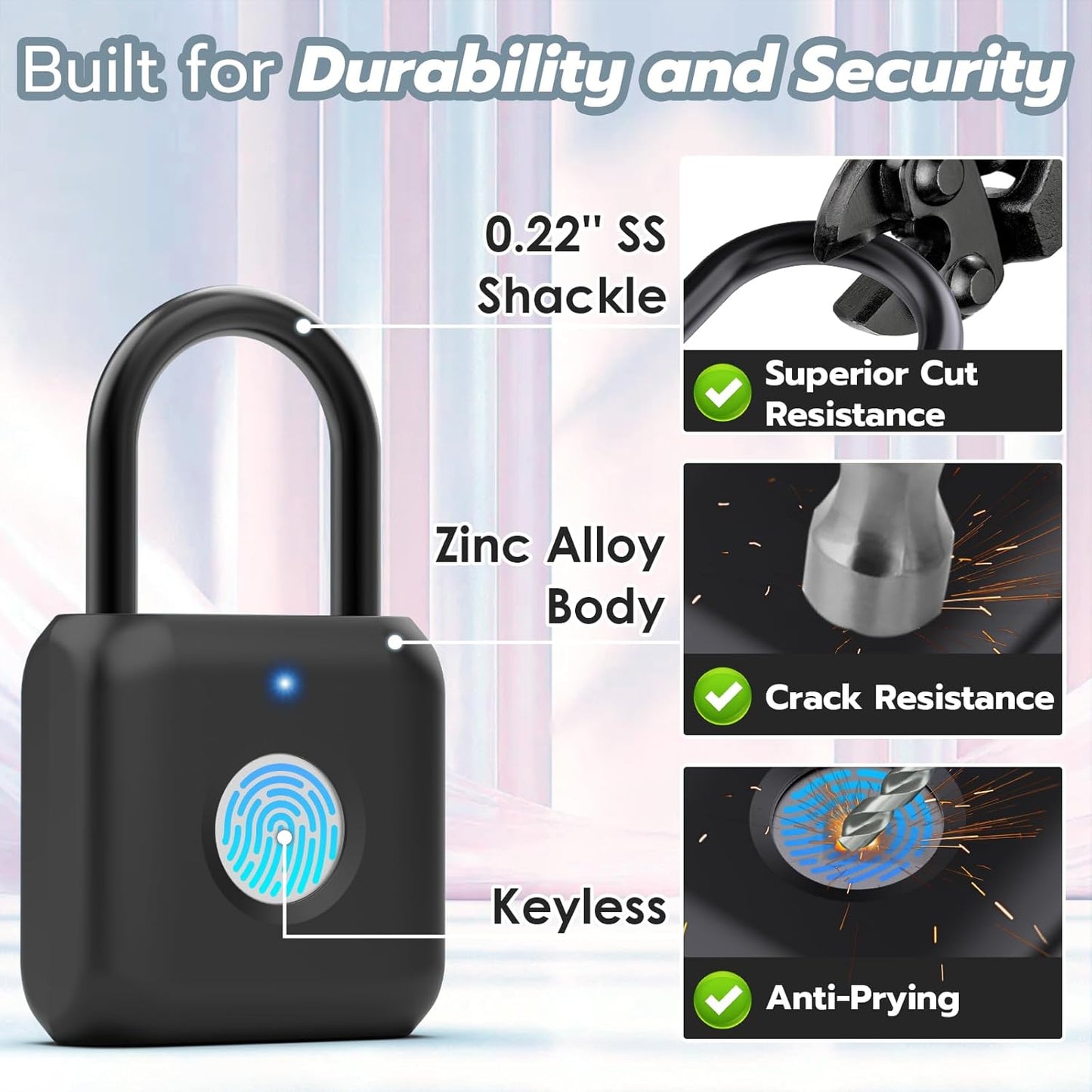 Fingerprint Padlock,Smart Padlock APP Control,Gym Locker Lock,Fingerprint Lock USB Rechargeable for Gym Locker,Locker, School,Storage Black