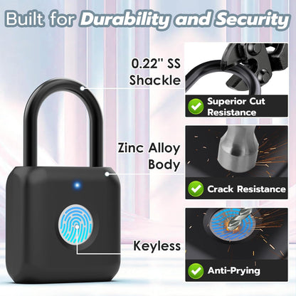 Fingerprint Padlock,Smart Padlock APP Control,Gym Locker Lock,Fingerprint Lock USB Rechargeable for Gym Locker,Locker, School,Storage Black