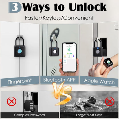 Fingerprint Padlock,Smart Padlock APP Control,Gym Locker Lock,Fingerprint Lock USB Rechargeable for Gym Locker,Locker, School,Storage Black